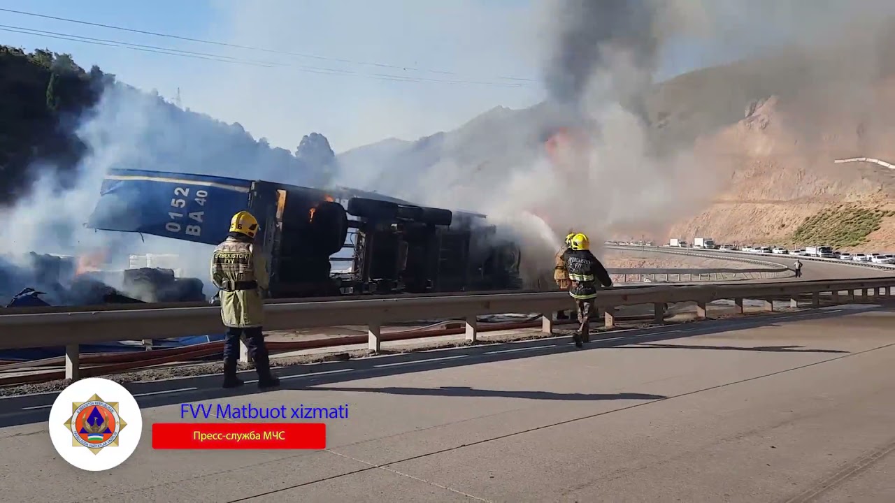 ФВВ қутқарувчилари “Қамчиқ” довонида ЙТҲ оқибатида пайдо бўлган ёнғинни ...