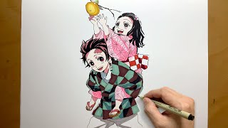 How to draw tanjiro carrying nezuko from Demon Slayer | Kimetsu no Yaiba | step by step