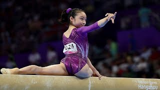 18歳の新星、伸び伸びと 岡村真、平均台で日本初の金―アジア大会 - YouTube