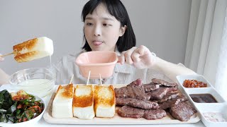 Steak and Grilled Halloumi Cheese Real Sounds Mukbang _ Cheese is better...🥺 :D