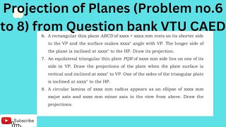 Projection of Planes (Problem no.6 to 8) from Question bank VTU CAED