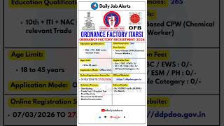 Ordnance Factory Recruitment 2026 | New Vacancy 2026 | Daily Job Alerts #shorts