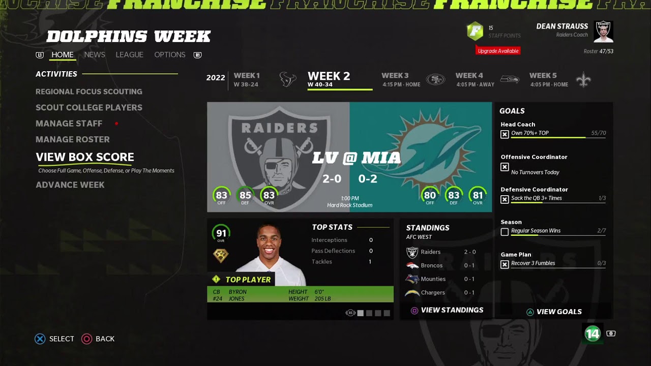Madden 22 PS5 CFM Raiders Vs Dolphins
