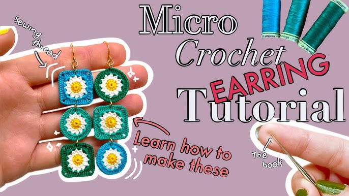 micro crochet flower with embroidery thread tutorial - how to crochet  miniature flower jewelry 