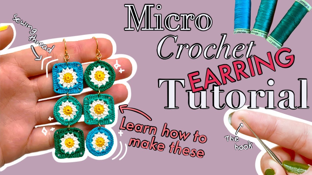 Easy Micro Crochet Earring Tutorial ✨ Learn how to make these geometric flower earrings 🌼