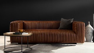 Carson 3 Seater Leather Couch - Brown
