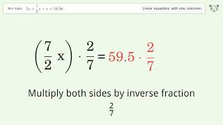 Linear equation with one unknown: Solve 2x+1/2x+x=59.50 step-by-step solution