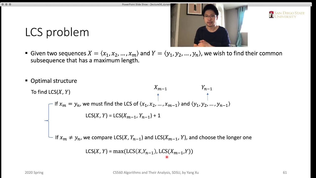 Video 4 for Lecture 6 Dynamic Programming: The Longest Common Subsequence Problem