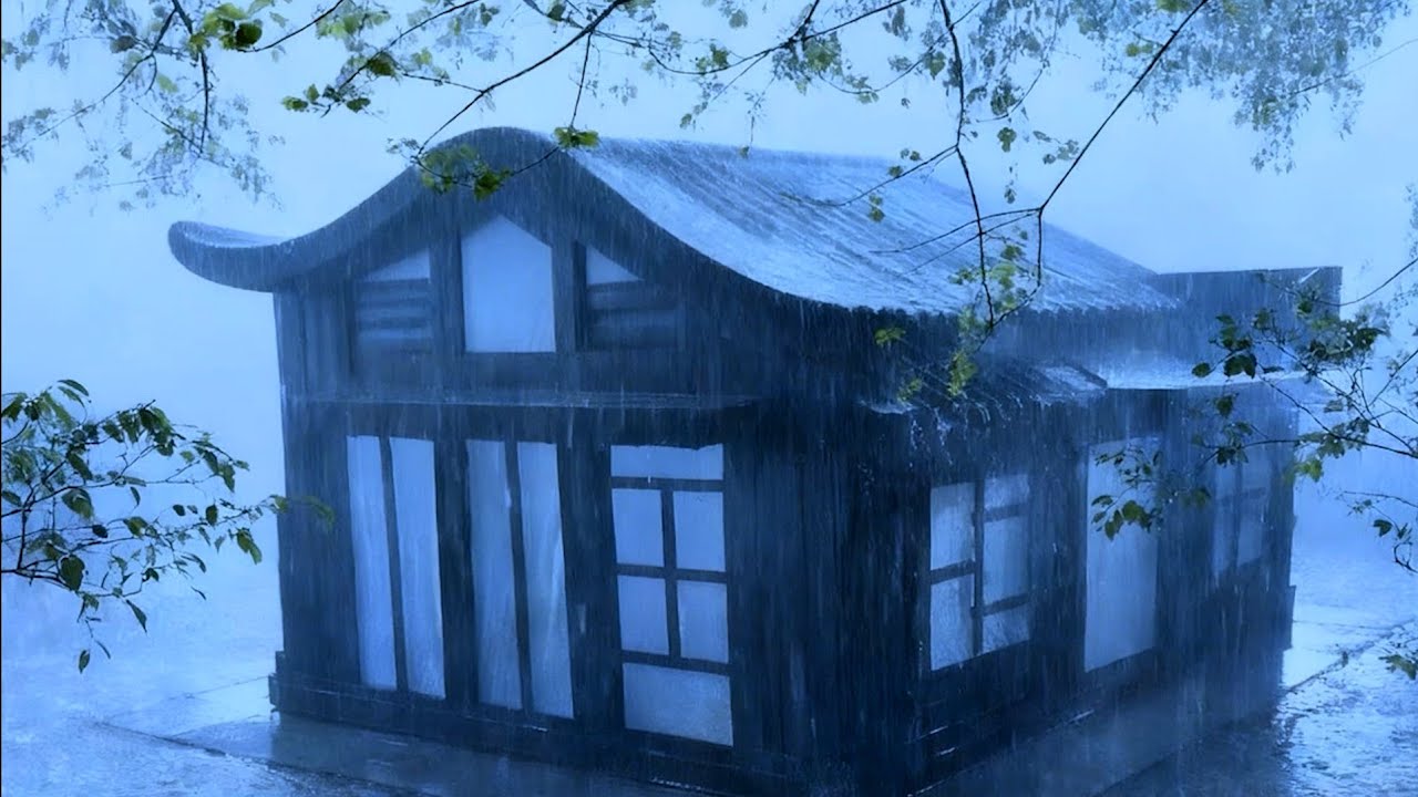 Goodbye Stress to Sleep Instantly with Heavy Rain & Thunder on Old Metal Roof in Rainforest at Night