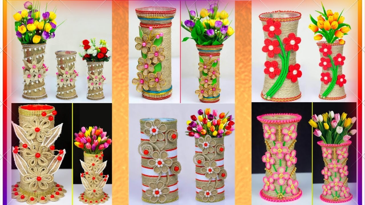 6 Beautiful Jute Flower Vase Making Ideas Jute Craft Ideas Best Out Of Waste DIY Flower