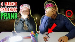 3 MARKER CHALLENGE IN THE DARK with DAD!! (PRANK)