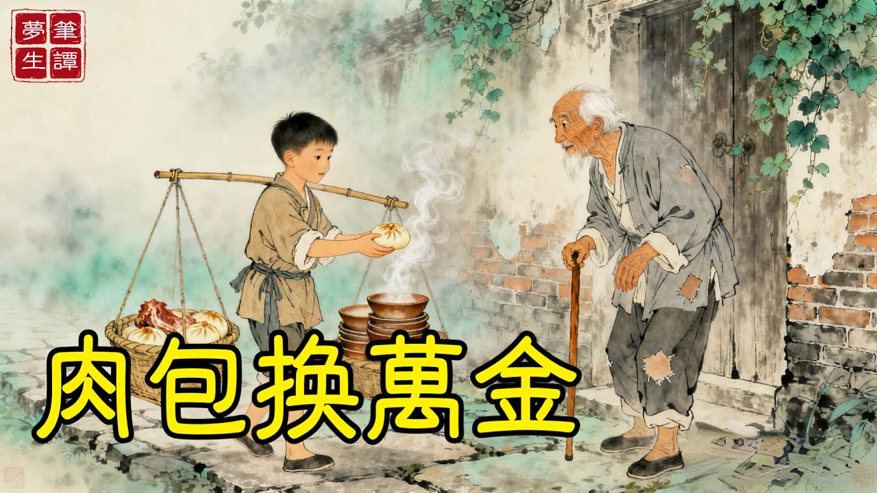 7歲小貨郎將最後的盤纏和一個肉包，全給了奄奄一息的老乞丐。老乞丐吃完，用油手在他扁擔上按了個手印。次日，凡印有此手印的貨物，一售而空，且賣價奇高！#故事#民間傳說#奇遇#報恩#原創故事
