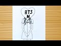 BTS girl drawing -pencil sketch /How to draw a girl with heart bts logo /bts army easy drawing