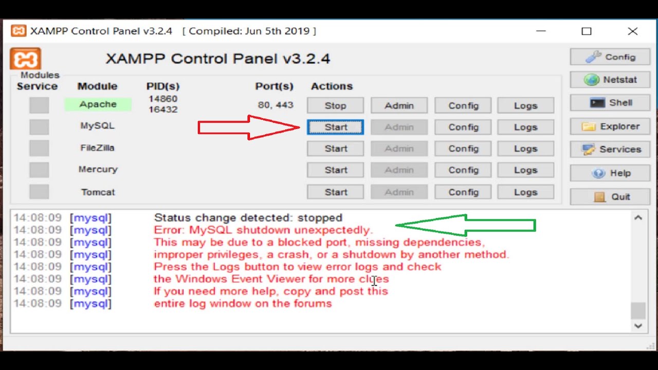 cara mengatasi xampp mysql error