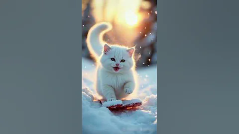 Watch the video about A cute white Russian cat funfully enjoy winter ❄️🌨️#catshorts#catlover#trendingreal#KidsFlowAI