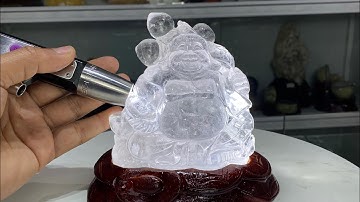 Tượng Di Lặc Vác Cành Đào Đá Thạch Anh Trắng Pha Lê Tự Nhiên Siêu Vip