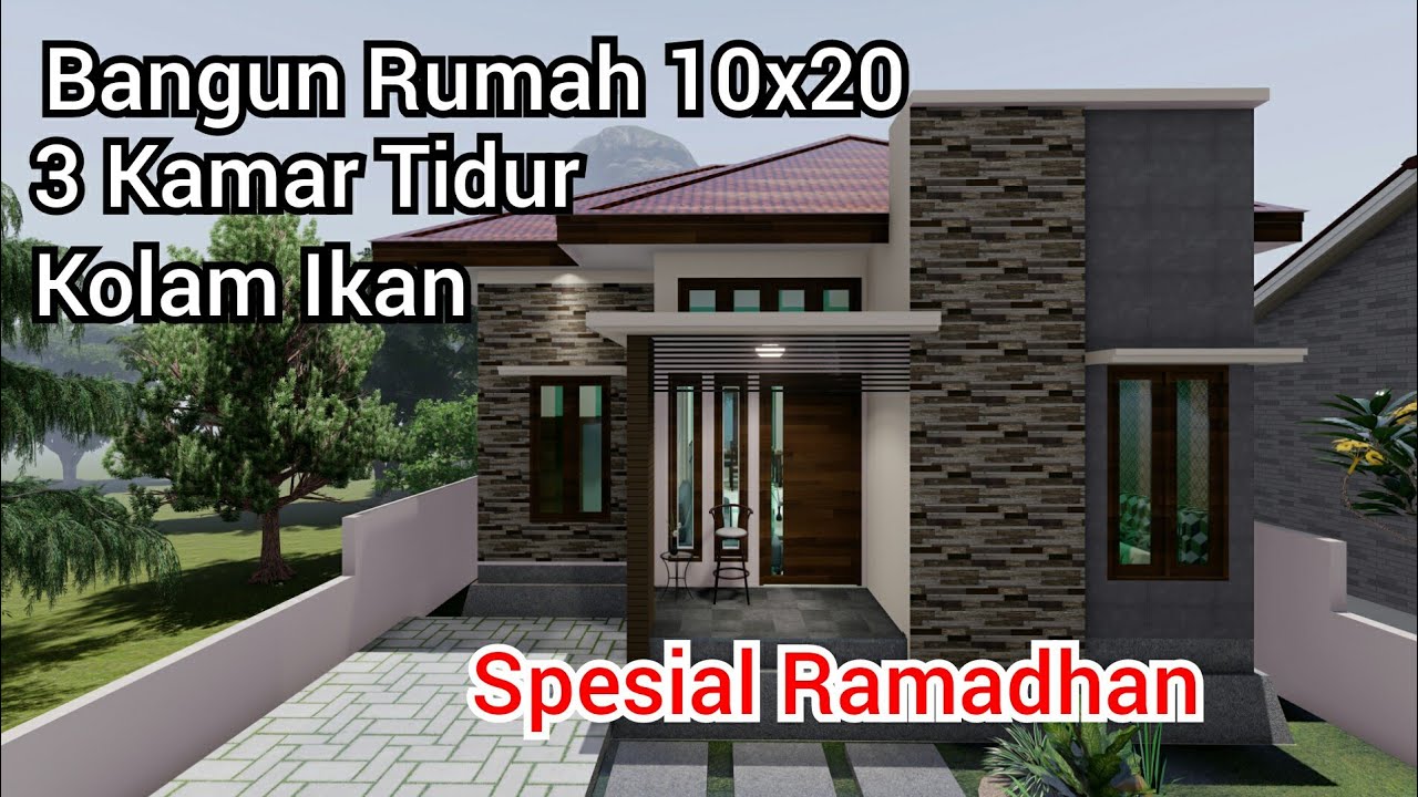  Desain  Rumah 10x20M Dengan  3 Kamar Tidur dan Kolam  Ikan  