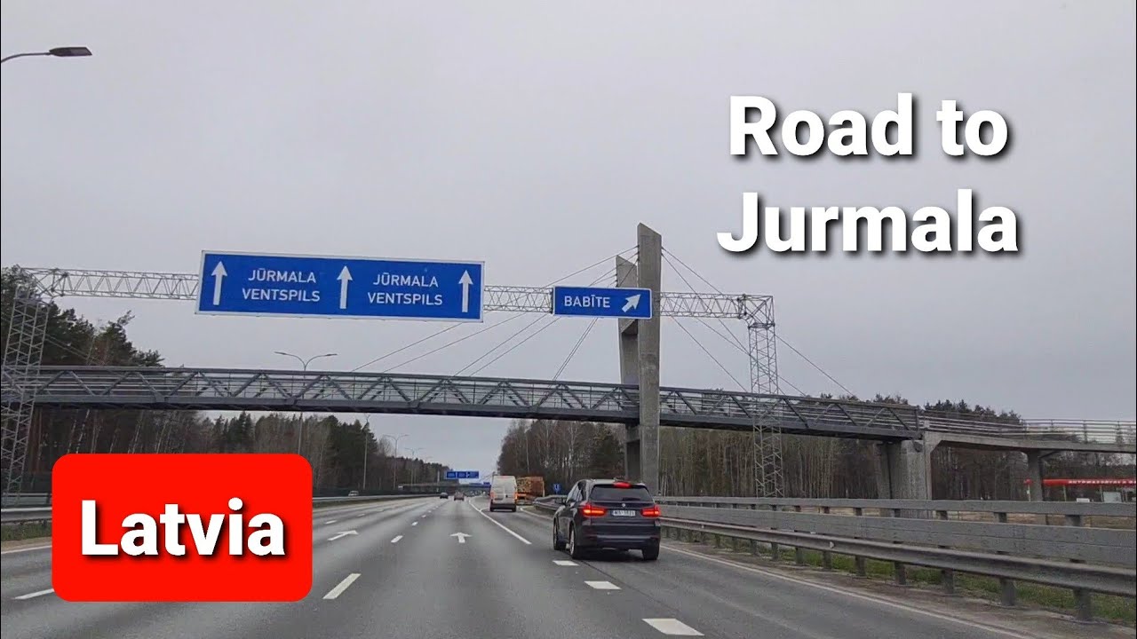 Eu roads. Latvia. Road to Jurmala. Airport Riga - Jurmala. Road A10 ,E22. Braukšāna Jurmalā.