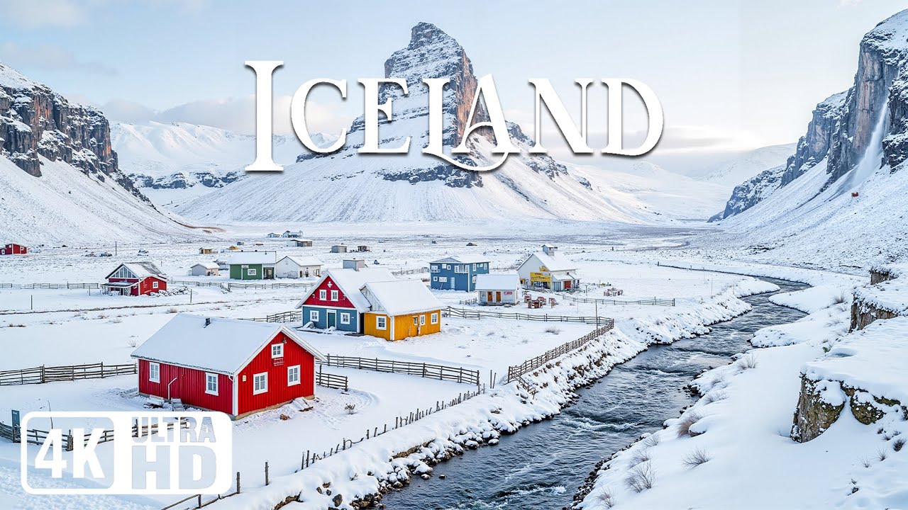Iceland 4K | Discover Fire & Ice Stillness – Frozen Waterfalls, Snowy Volcanic Peaks & Arctic Light