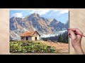 Acrylic Painting Old House in the Mountain Landscape