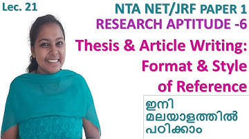 NTA NET/JRF PAPER-1| RESEARCH APTITUDE - 6 | Thesis & Article Writing: Format & Styles | മലയാളം
