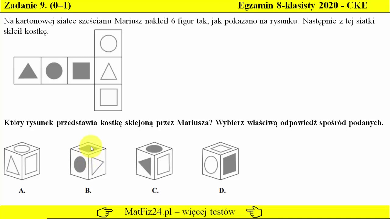 Zadanie 9. Siatka sześcianu. Egzamin ósmoklasisty 2020 matematyka - YouTube