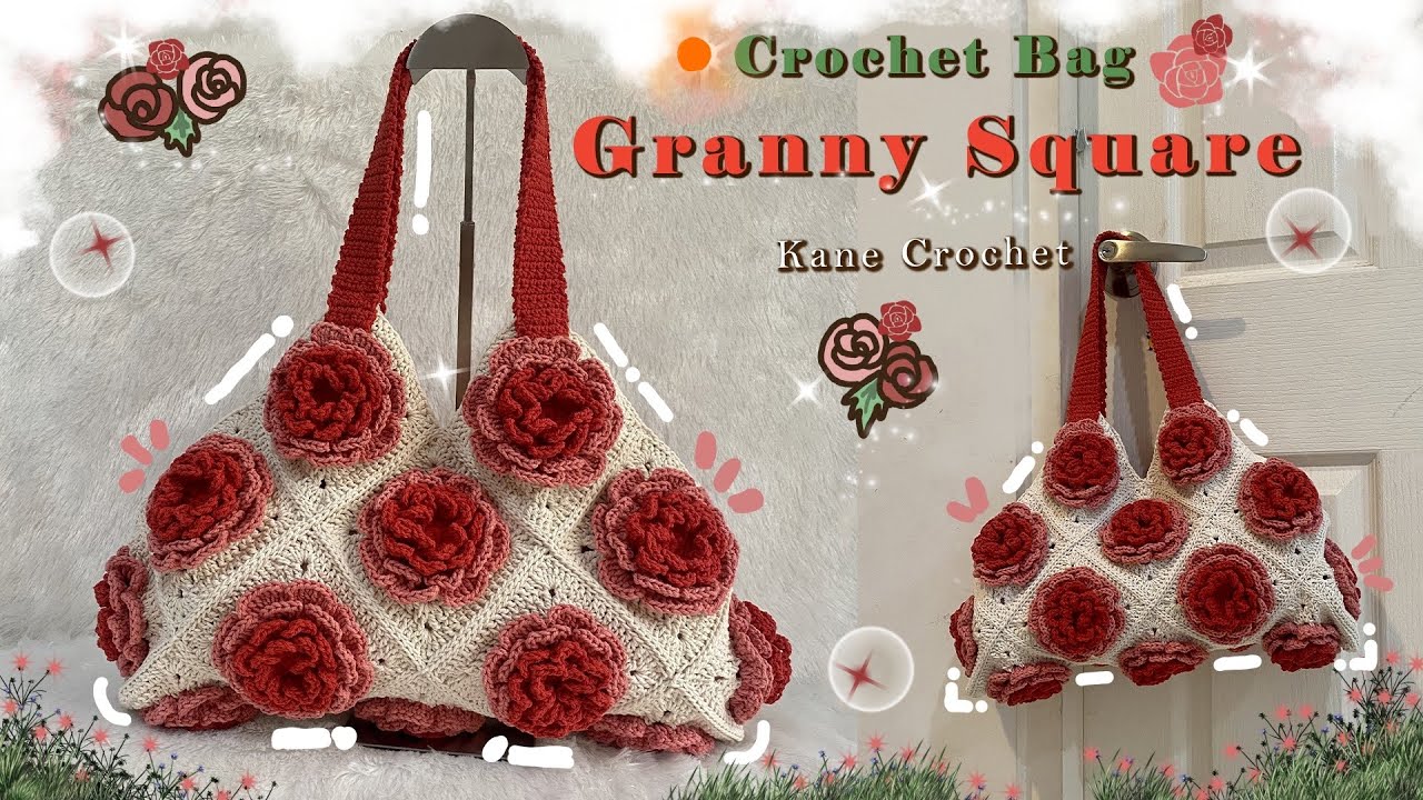 ВЯЗАНАЯ КРЮЧКОМ СУМКА 🌹 Вязаная крючком сумка-бабушка в виде розы 💖