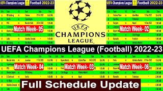 Full Schedule UEFA Champions League 2022-23 | Match Week 02 | 03 | 04 | 05 | 06 Fixture Update 2022