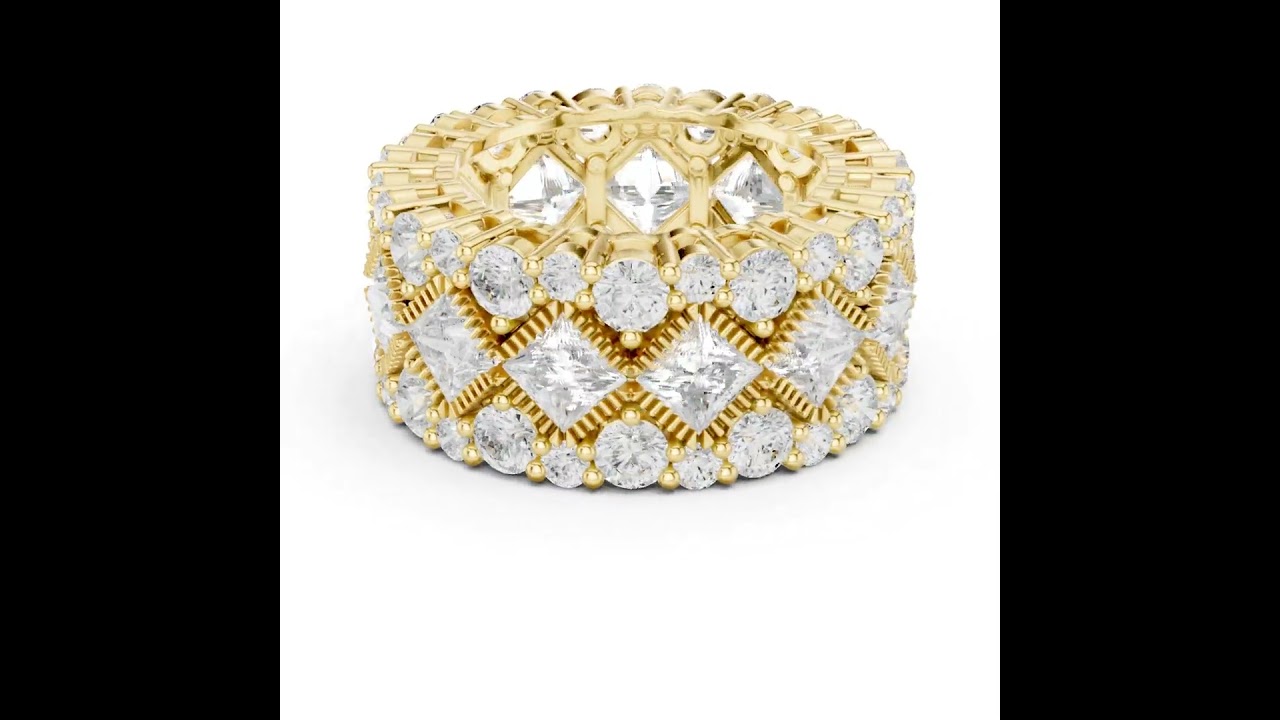 Vintage Lattice Style Princess Cut Diamond Anniversary Band