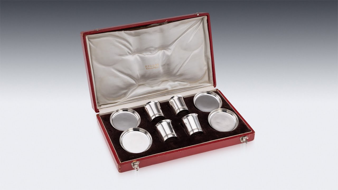 ANTIQUE 20thC FRENCH SOLID SILVER SMOKING SET BY GUSTAVE KELLER, PARIS c.1920