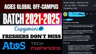 IMPORTANT ACIES GLOBAL OFF CAMPUS Hiring Announced | Capgemini, Atos, Tech Mahindra, NEC Jobs