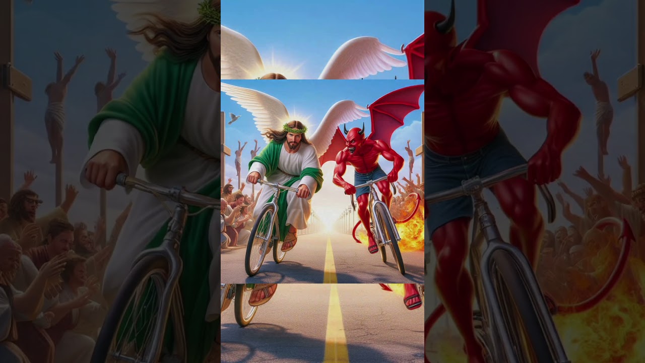 jesus vs devil dangerous bike race 