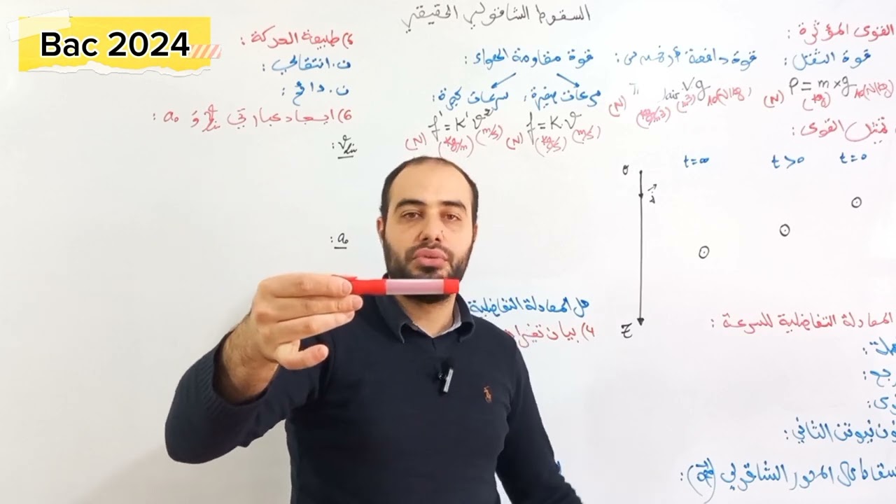 السقوط الشاقولي الحقيقي (درسة حركة كرة تسقط شاقوليا في حالة سرعات صغيرة) |بكالوريا 2024|