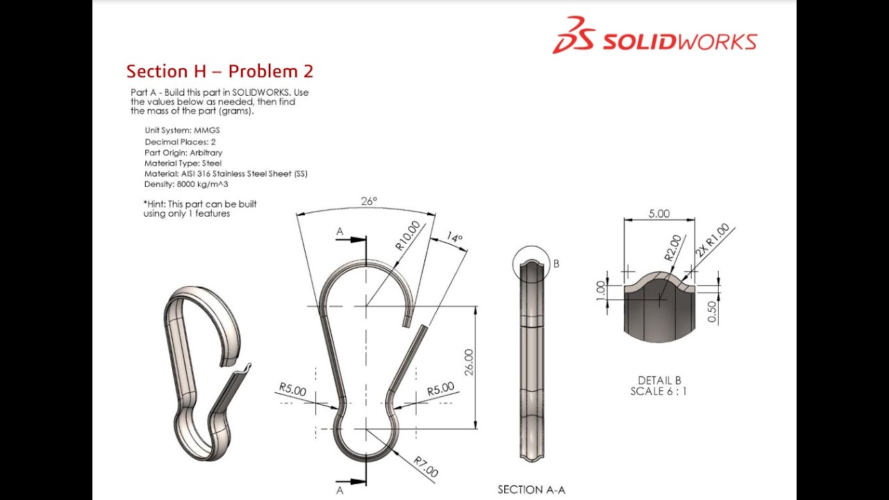Solidworks CSWA Exam Practice | PART MODELLING | Section H - 2 - YouTube