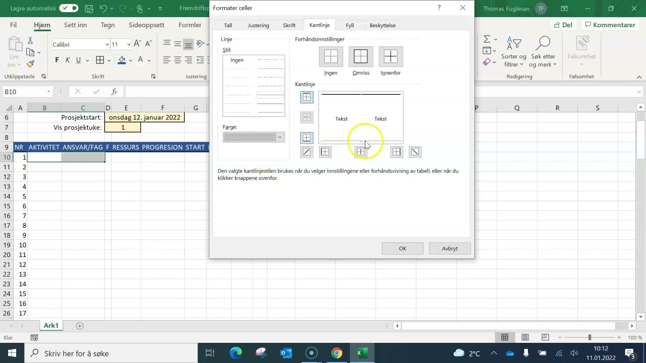 Excel kurs Fremdriftsplan 1