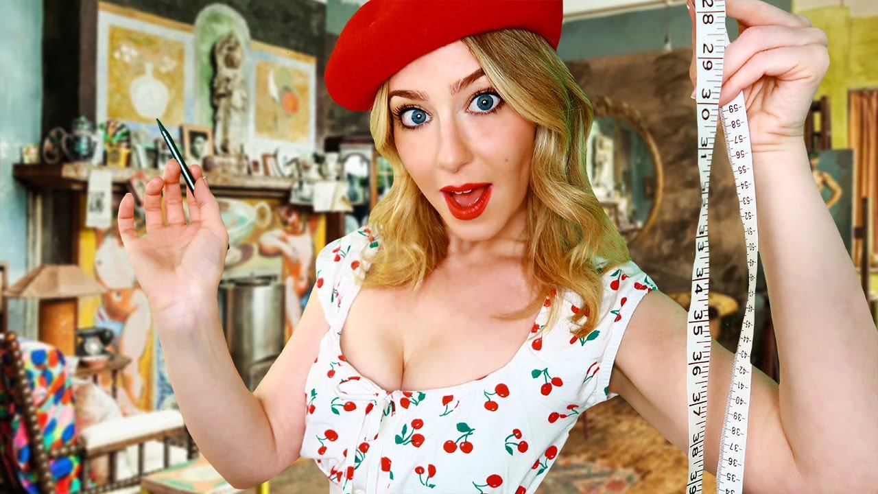 ASMR OUTRAGEOUS FULL BODY MEASURING & SKETCHING YOU *ft a bad french accent* 🎨🇫🇷