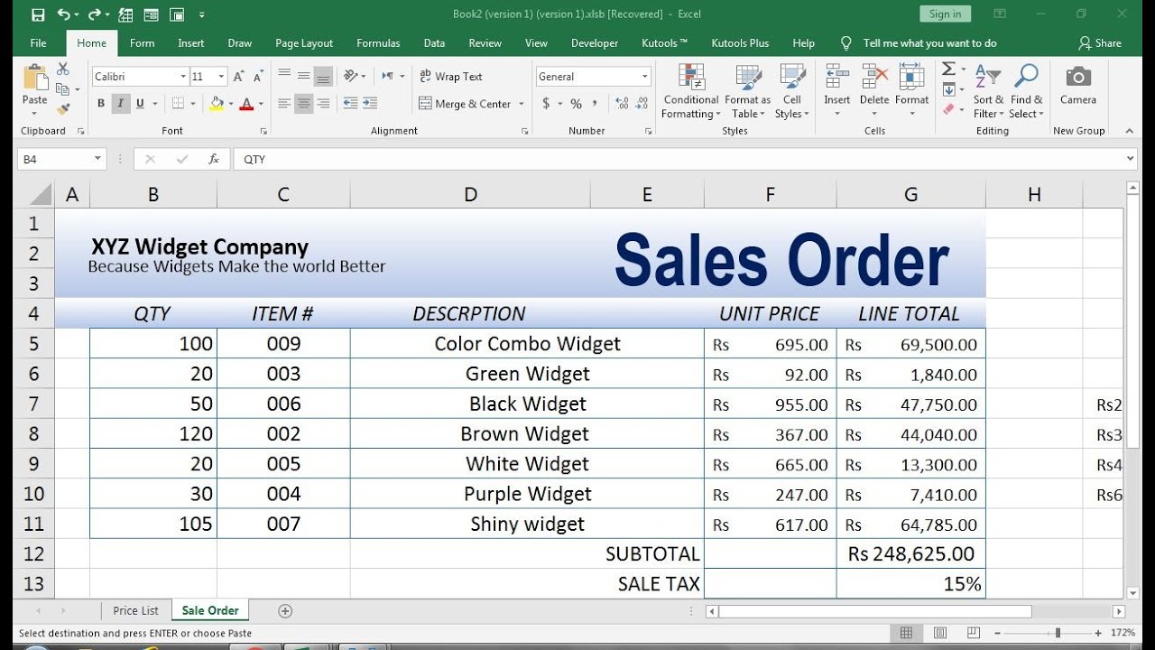 Free Sales Order Form Template Excel Download Youtube