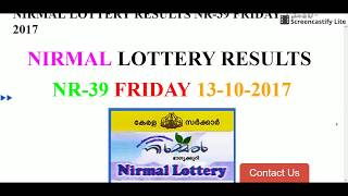 NIRMAL LOTTERY RESULTS NR-39 FRIDAY 13-10-2017 https://www.keralalotteryresult.online