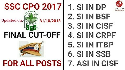SSC CPO 2017 | FINAL CUT-OFF MARKS | MARKS SECURED BY LAST SELECTED CANDIDATE | SI & ASI IN CAPF