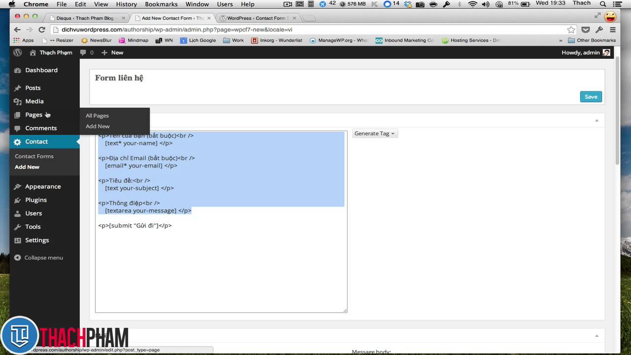 Tạo form liên hệ trong WordPress với Contact Form 7