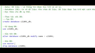SQL-C2109I: Buổi 1. Hướng dẫn cài đặt SQL Server, thao tác với DB (create, use, alter, drop)
