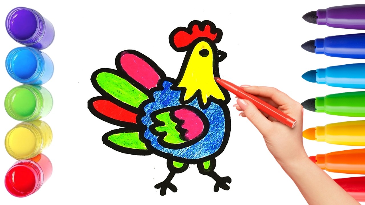 How To Draw cute HEN Drawing, Painting & Coloring For Kids and Toddlers_🌈🎨