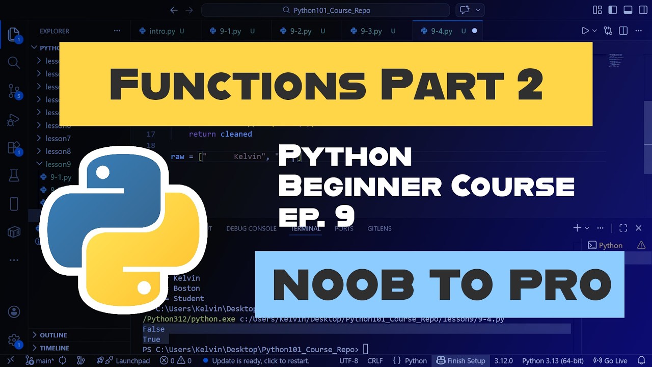 Intro to Functions Part 2 — Ep. 9 | Learn Python (Noob to Pro) - YouTube