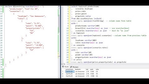 Parse JSON document using JSON functions provided by SQL Server