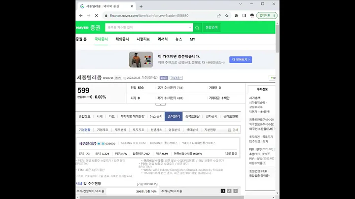 036630세종텔레콤 주가 전망 및 차트 분석
