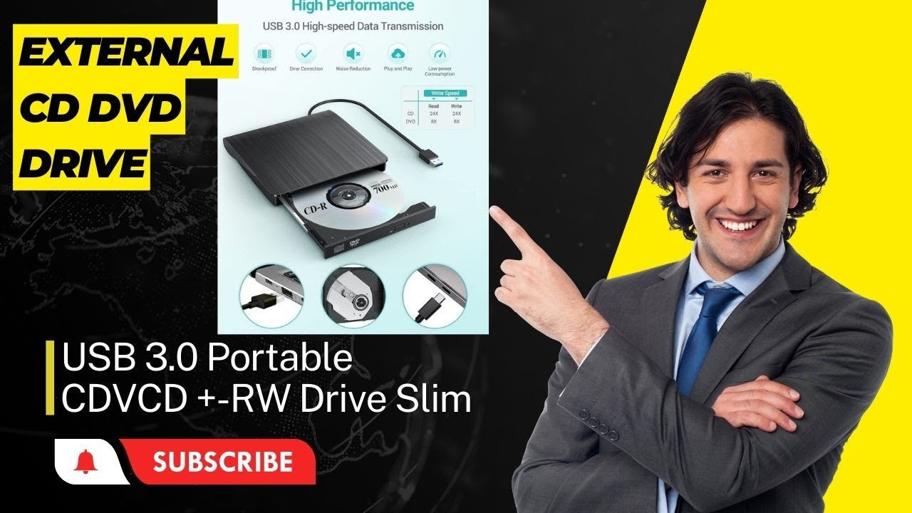 External CD DVD Drive USB 3.0 Portable CDVCD +-RW Drive Slim