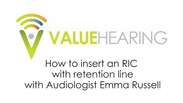 How to insert a receiver-in-canal (RIC) style hearing aid with a retention line.