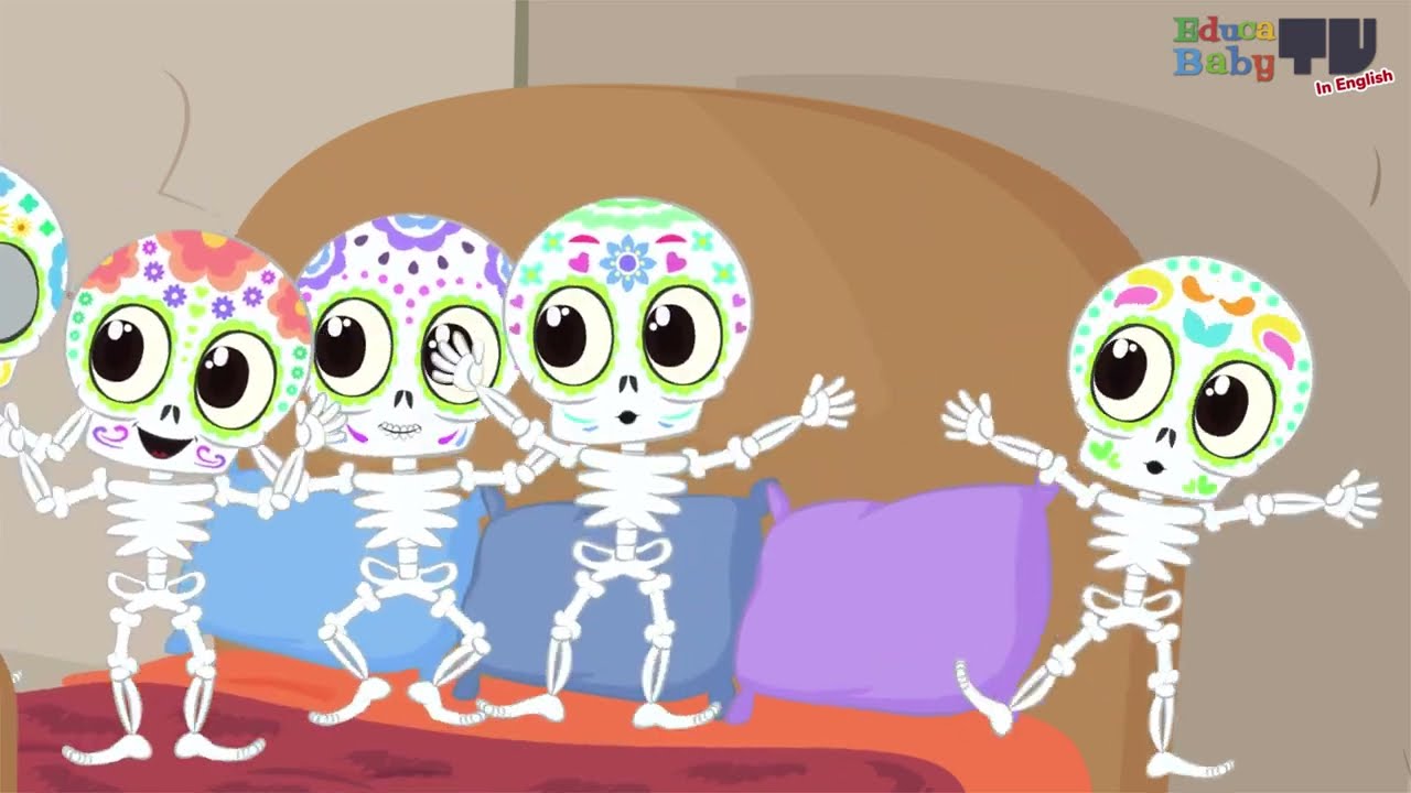 💀☠️ Five Little Skeletons Jumping On the Bed | Children Nursery Rhymes | Infantil Song