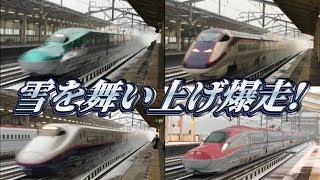 雪を舞い上げて爆走する東北新幹線