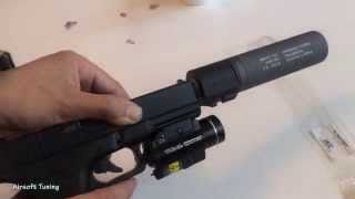 Merging We G17 + APS ACP Pistol GBB + Streamlight TLR-2s + Rotex 3 C Silencer Video 3